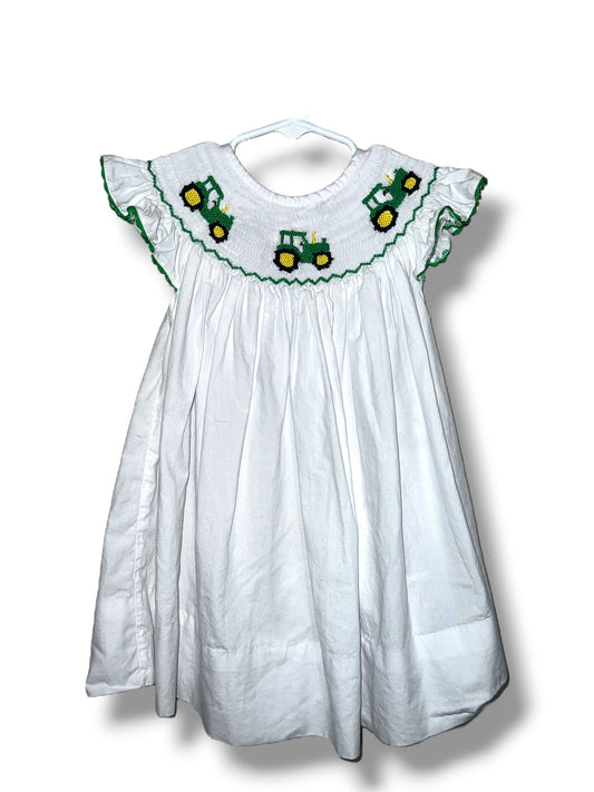 Smocked Tractor Dress size 4